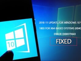 2018-11 update for windows 10 version 1803 for x64-based systems (kb4023057) - error 0x80070643